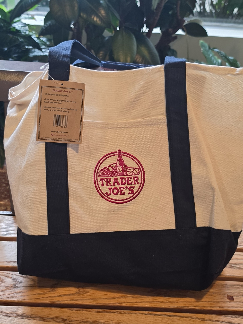 Canvas Tote Bag in Cream and Navy Blue